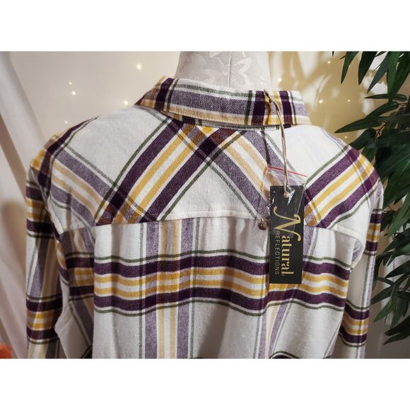 Natural Reflections NWT Plaid Flannel Button Shirt Womens Size XL Pockets Cotton - Picture 7 of 12